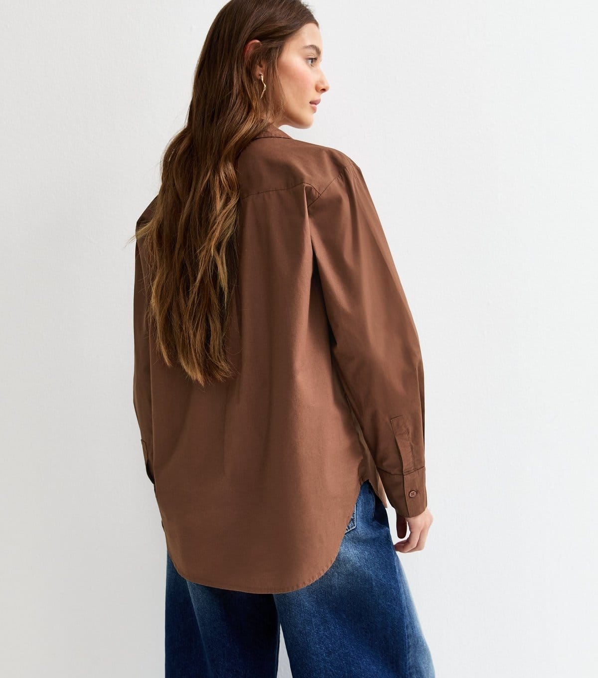 New Look Women's Dark Brown Poplin Curved Hem Shirt New Look - 4