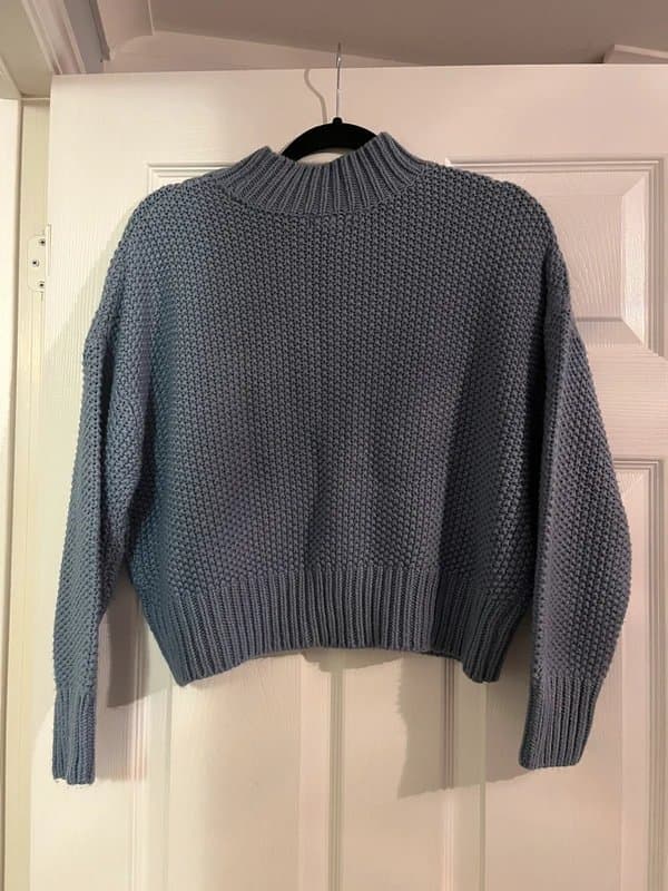 New Look Blue Crochet Knit High Neck Jumper