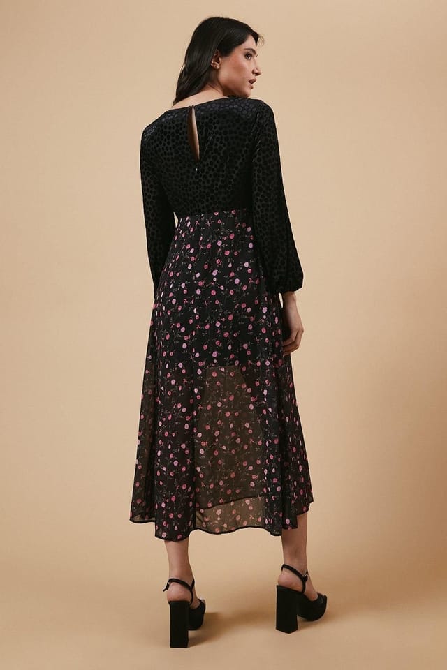 Oasis Oasis Women's Occasion Floral Spot Bodice Midi Dress in Black - 3