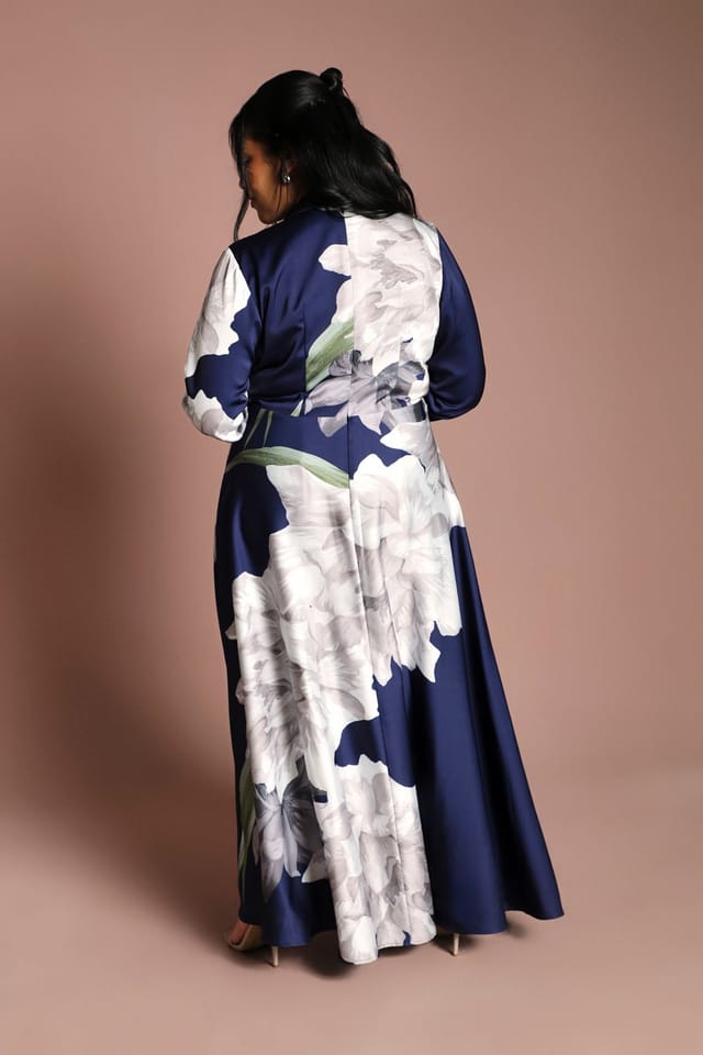 Coast Coast Women's Plus Placement Print Wrap Front Gown in Navy - 3