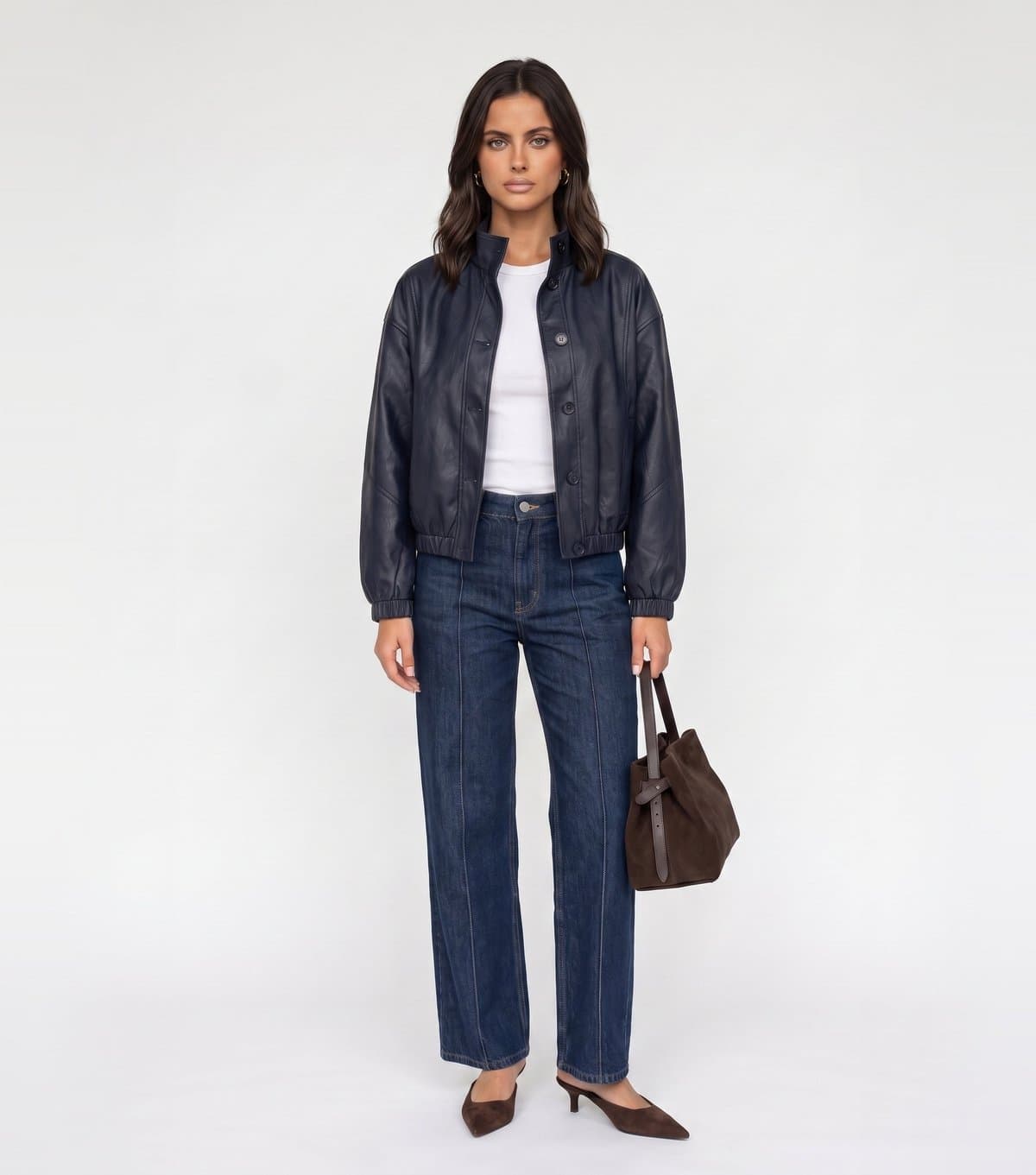 Urban Bliss Women's Navy Faux Leather Oversized Jacket Urban Bliss New Look