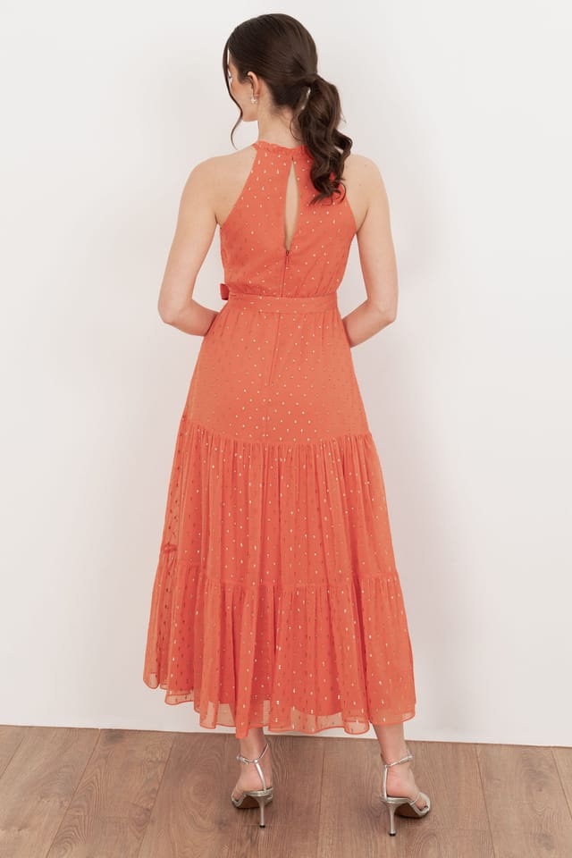 Anaya with Love Anaya with Love Women's Halter Neck Tiered Maxi Dress in Coral - 2