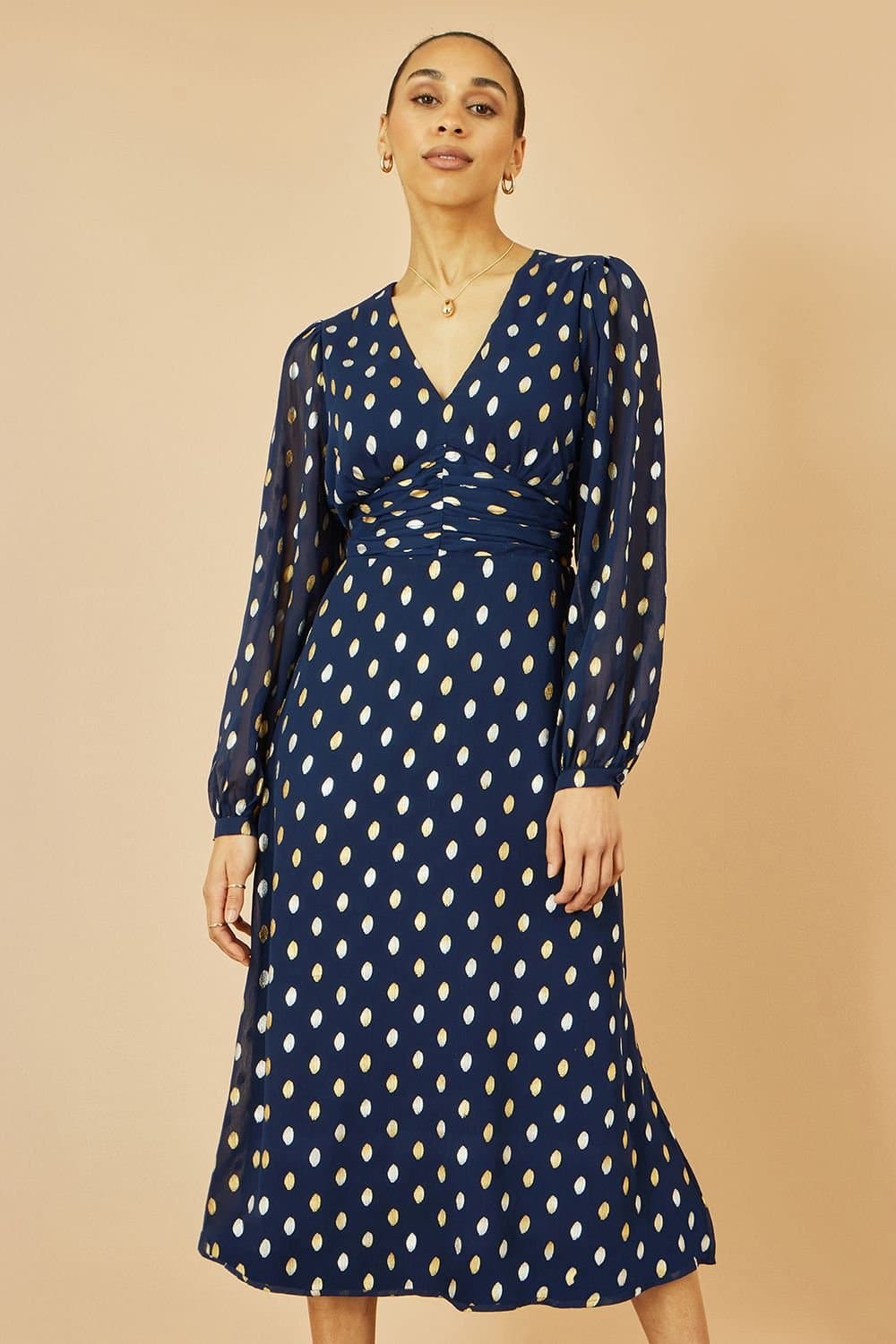 Yumi Yumi Women's Navy Foil Print Midi Dress