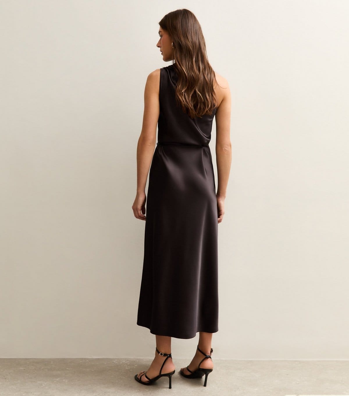 New Look Women's Dark Brown Satin One Shoulder Tie Waist Dress New Look - 4