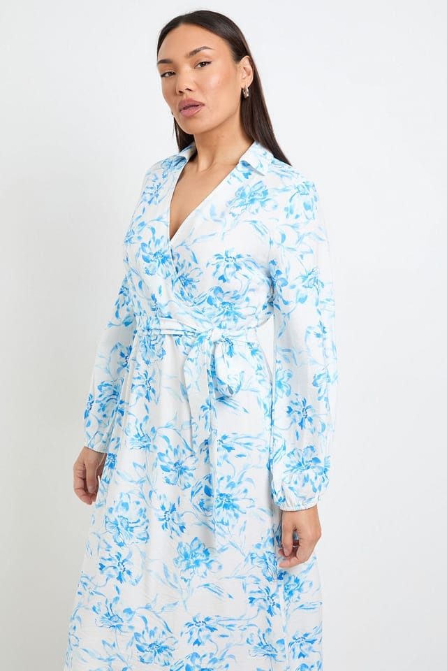 Wallis Wallis Women's Floral Wrap Midi Dress in Blue - 2