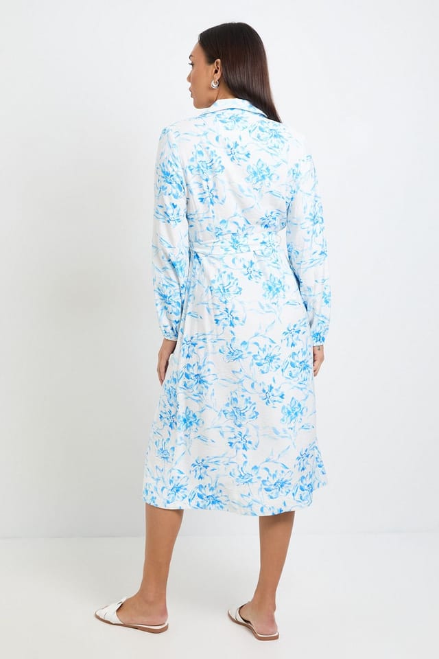 Wallis Wallis Women's Floral Wrap Midi Dress in Blue - 3