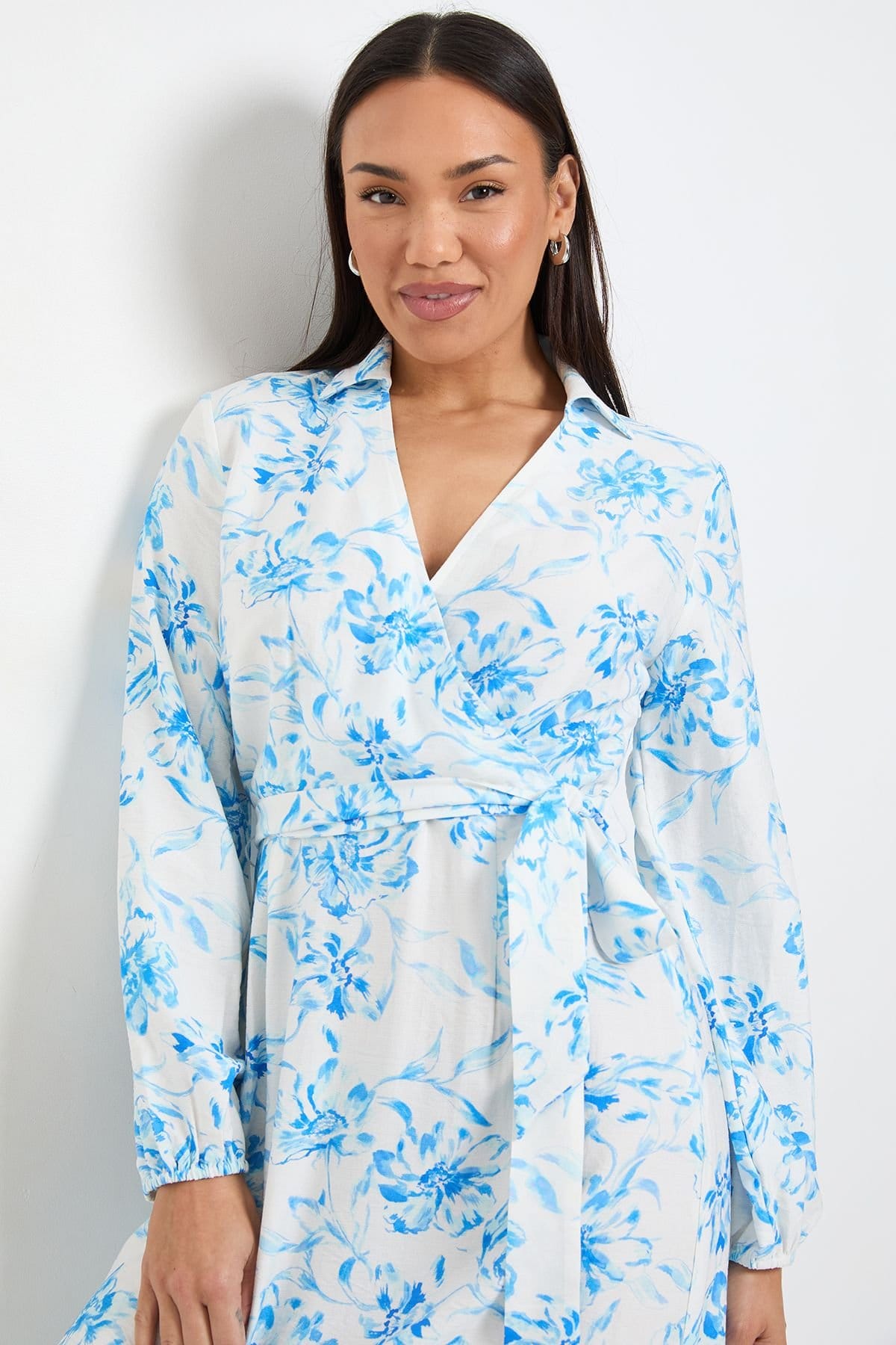 Wallis Wallis Women's Floral Wrap Midi Dress in Blue - 4