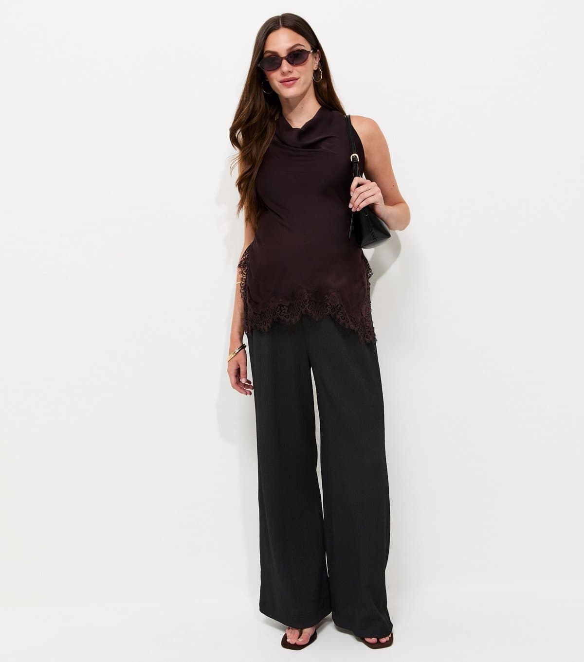 New Look New Look Maternity Black Crinkle Texture Wide Leg Trousers