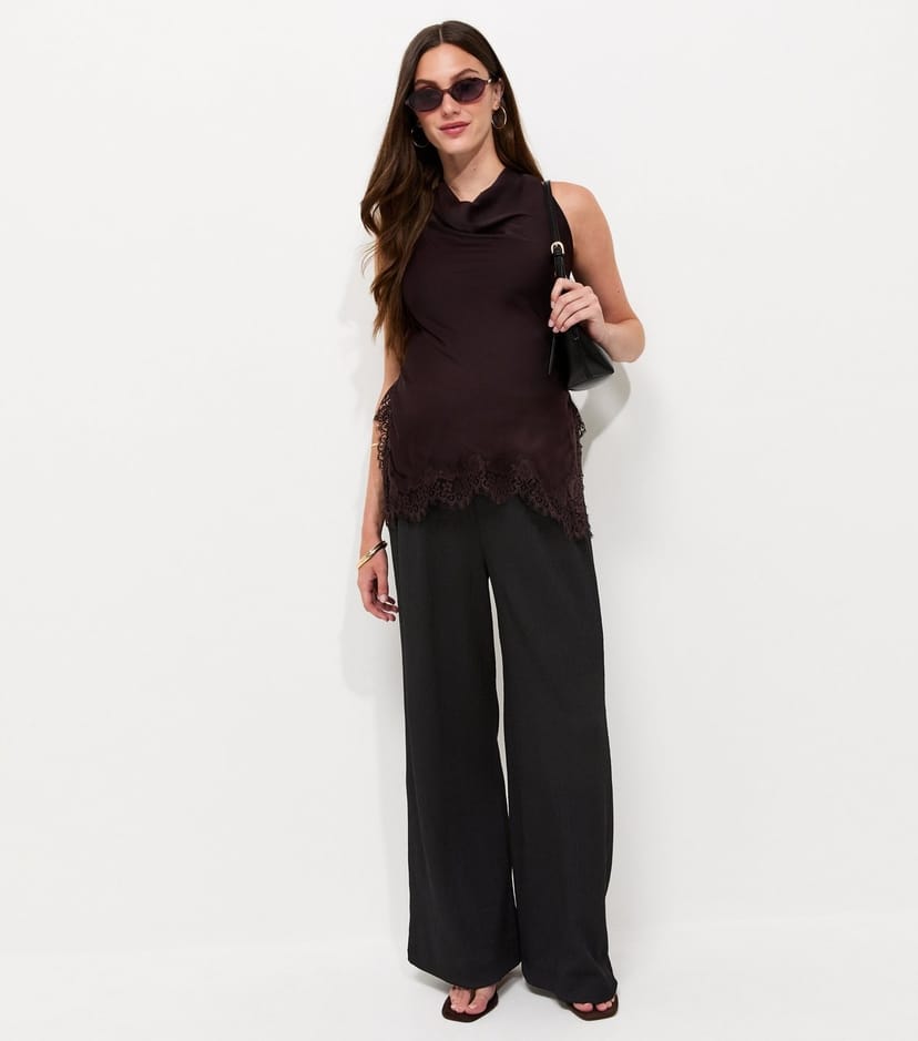 New Look Women's Maternity Black Crinkle Texture Wide Leg Trousers New Look - 1