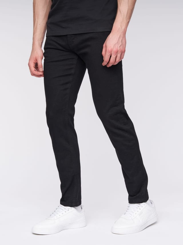 Henleys Henleys Mayhen Men's Skinny-Fit Stretch Denim Jeans with Signature Rubber Label Detail in Black - 2
