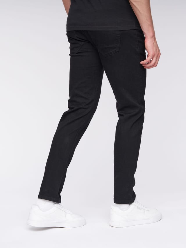Henleys Henleys Mayhen Men's Skinny-Fit Stretch Denim Jeans with Signature Rubber Label Detail in Black - 3