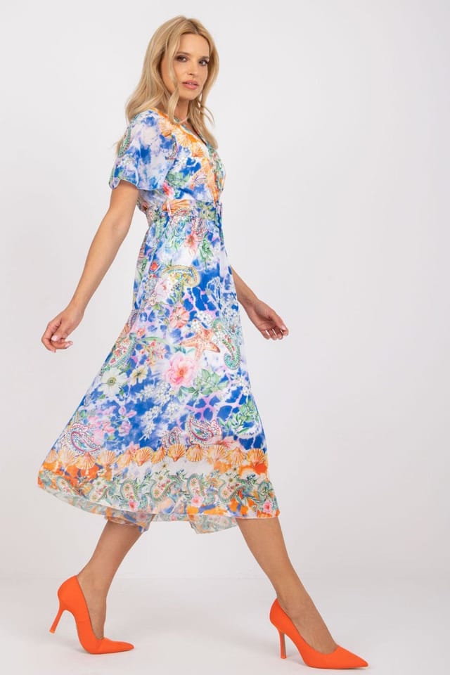 Love Lace Love Lace Women's Flared Midi Day Dress with Heart Print Belt in Blue - 2