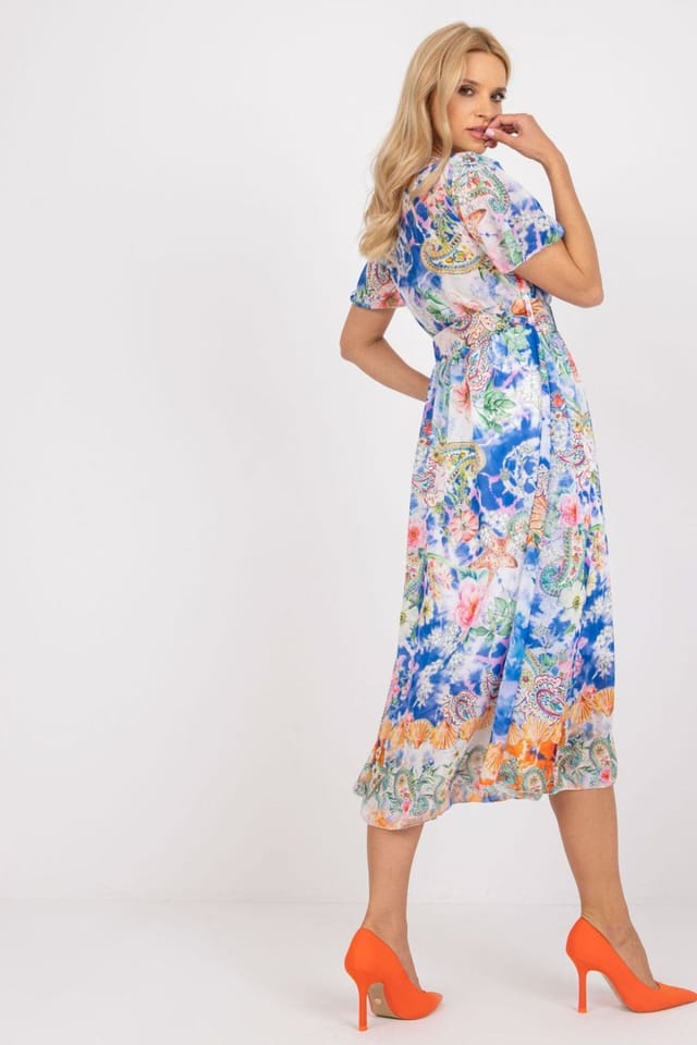 Love Lace Love Lace Women's Flared Midi Day Dress with Heart Print Belt in Blue - 3