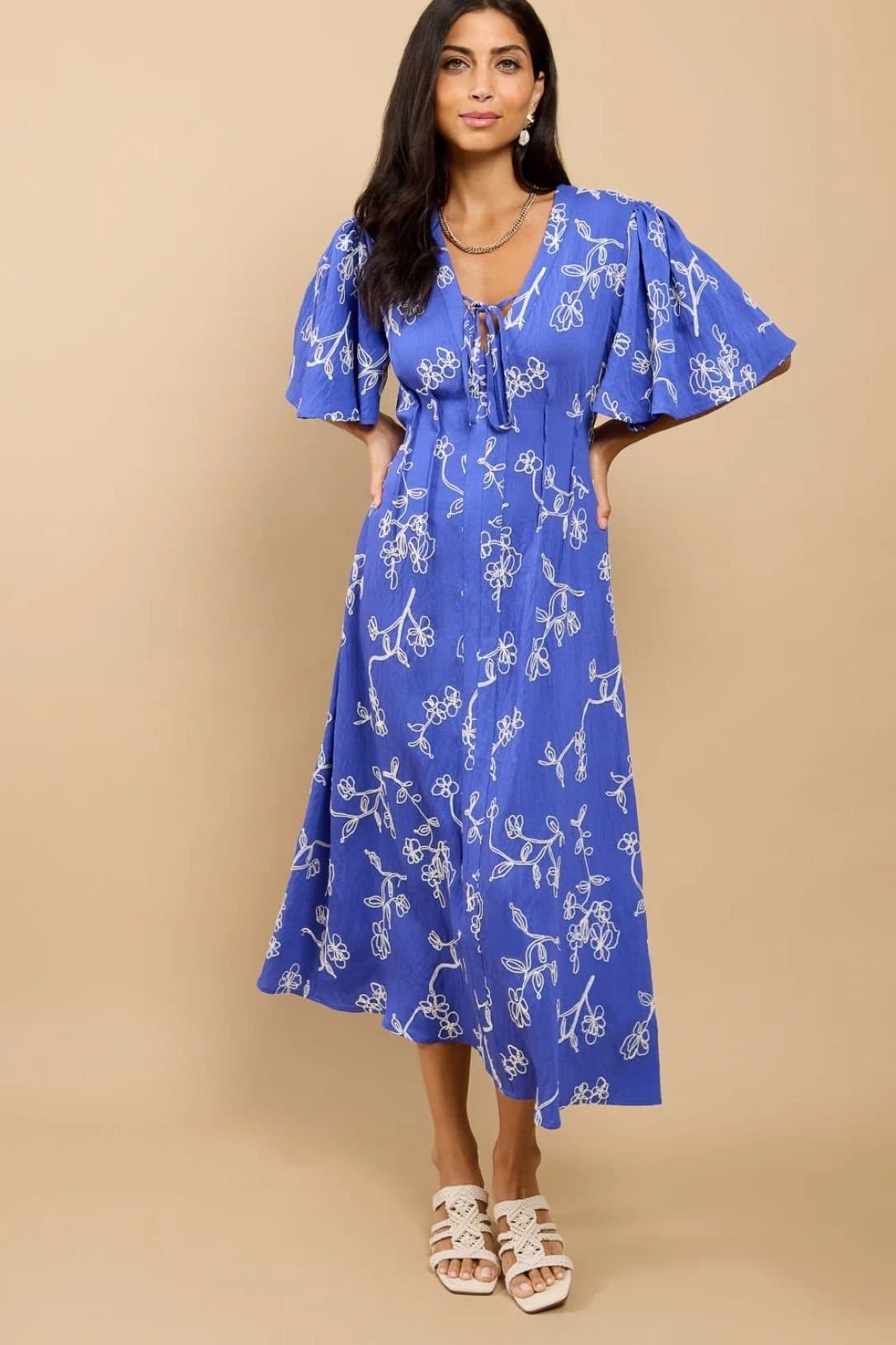 Little Mistress Little Mistress Women's Blue Embroidered Midaxi Dress