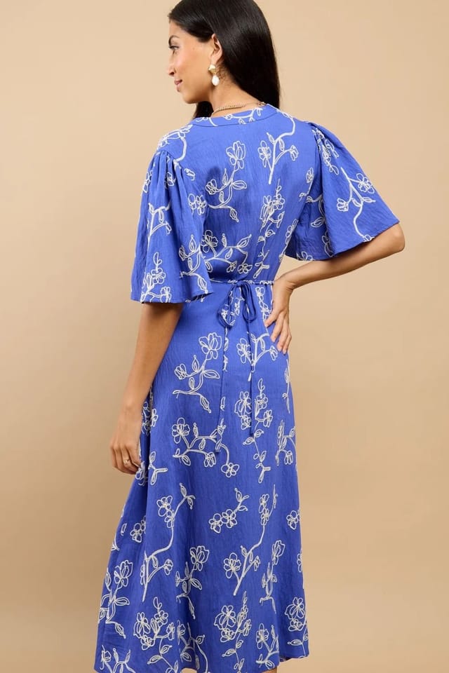 Little Mistress Little Mistress Women's Blue Embroidered Midaxi Dress - 2