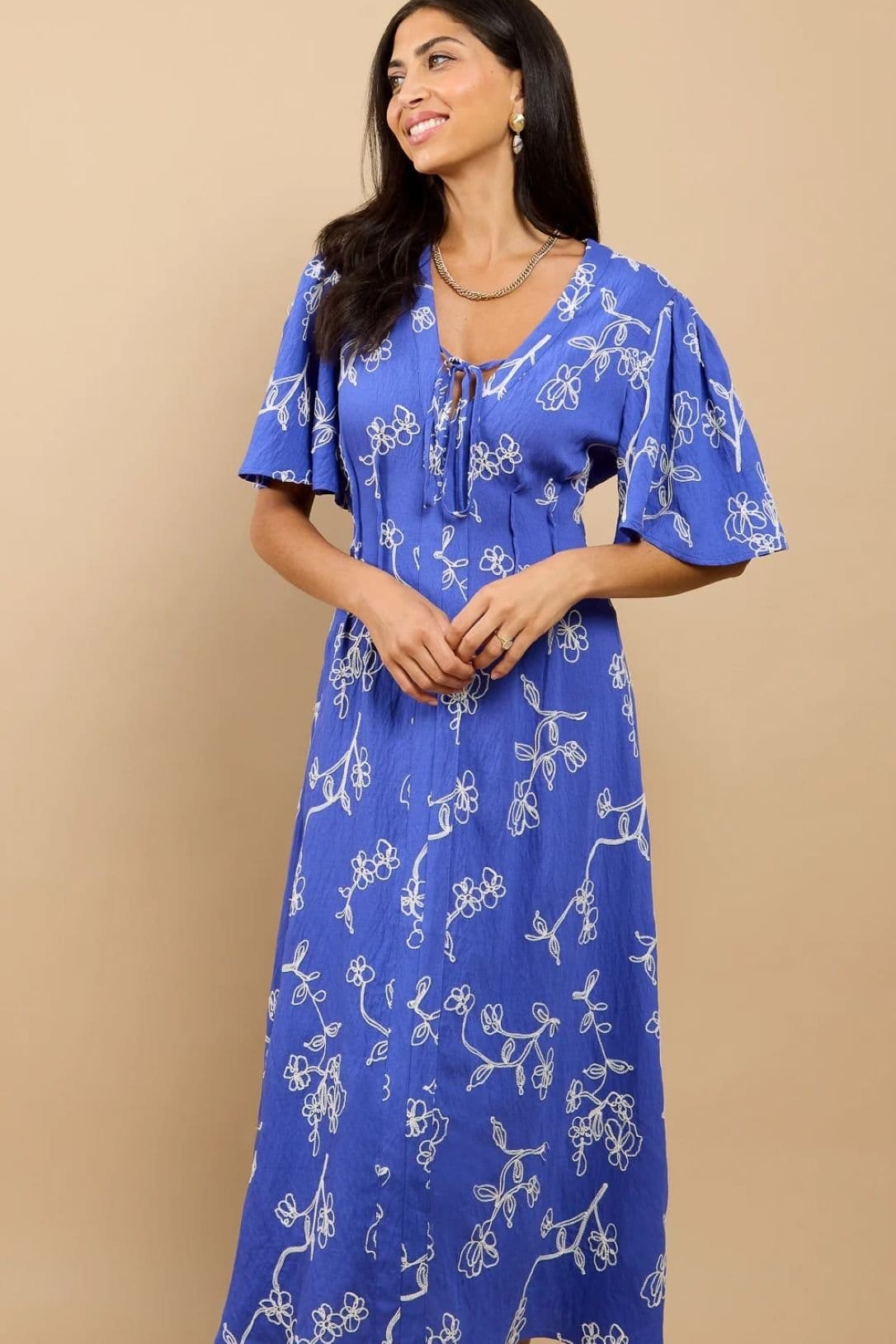 Little Mistress Little Mistress Women's Blue Embroidered Midaxi Dress - 4