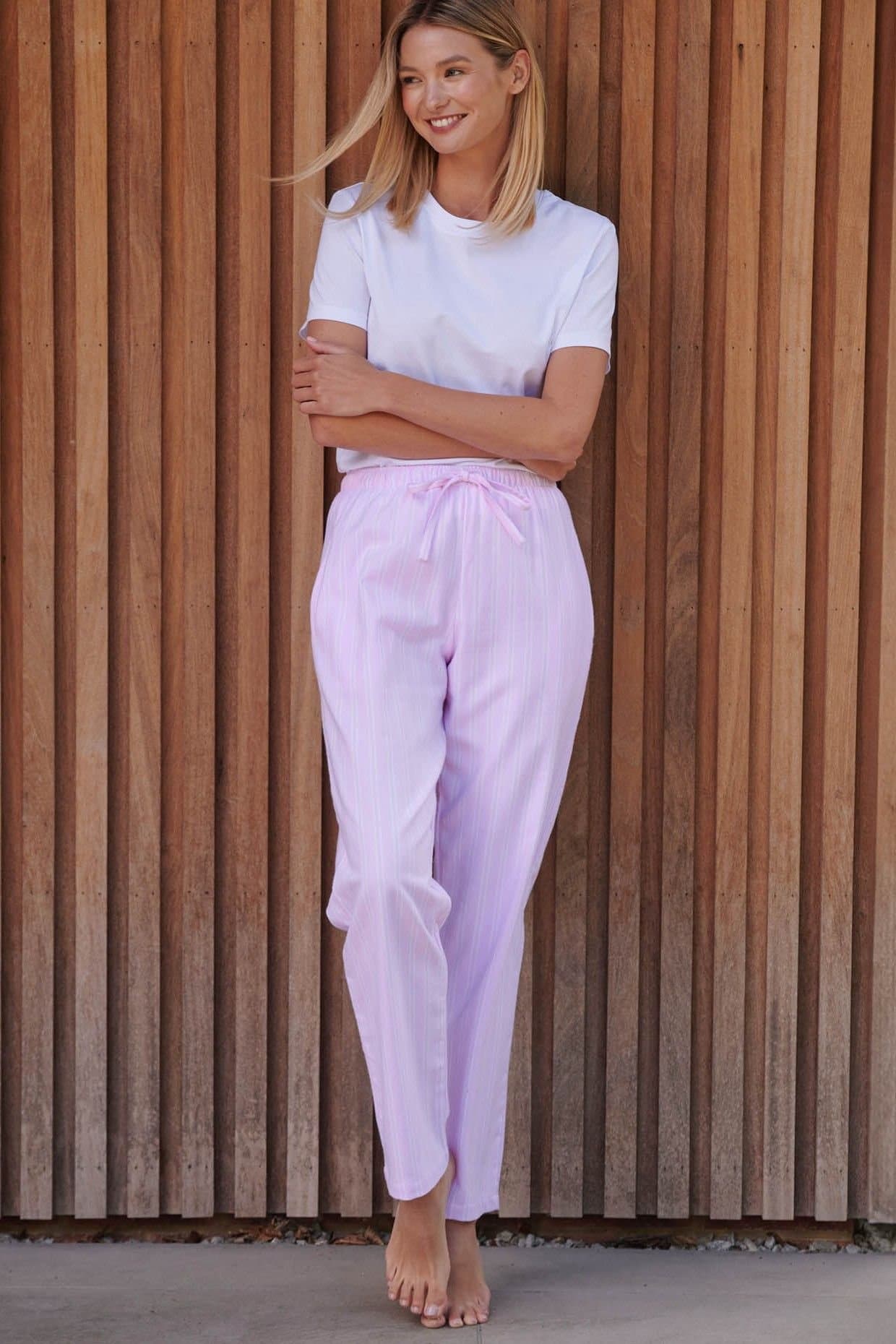 British Boxers British Boxers Women's "Westwood Pink" Stripe Brushed Cotton Pyjama Trousers in Light Pink