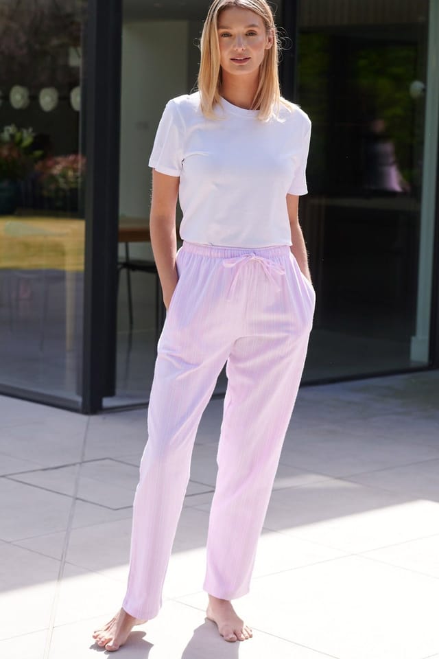 British Boxers British Boxers Women's "Westwood Pink" Stripe Brushed Cotton Pyjama Trousers in Light Pink - 2