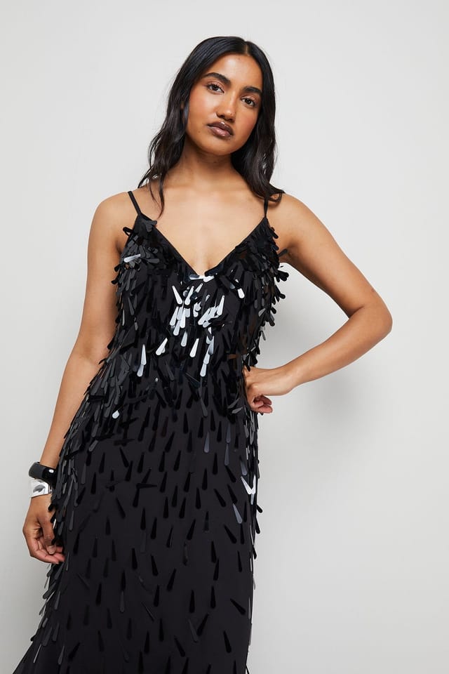 Warehouse Warehouse Women's Premium Teardrop Embellished Bias Cut Midi Dress in Black - 2