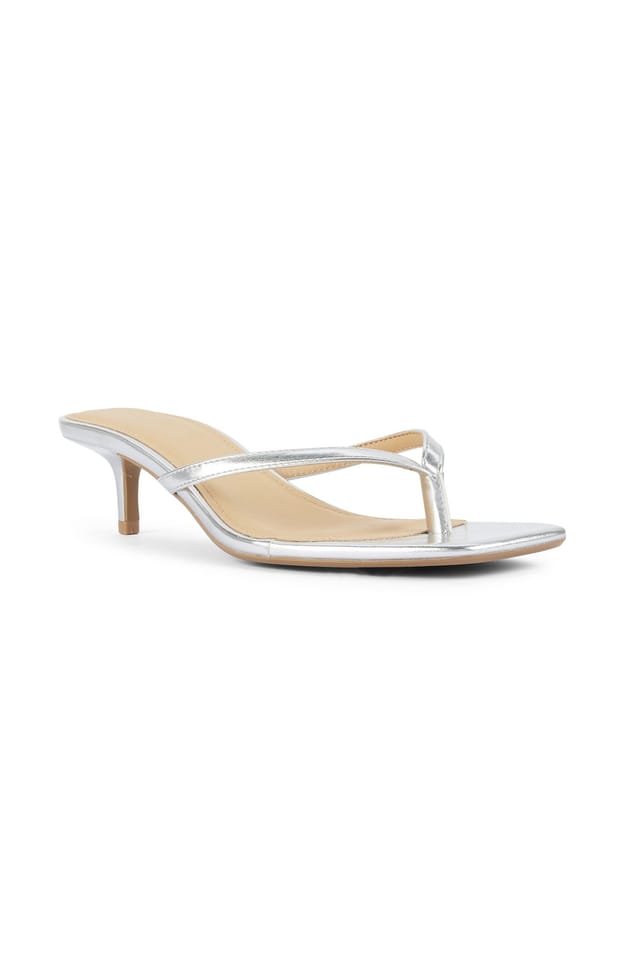 Truffle Collection Truffle Collection Women's Heeled Mules Buckle Polyurethane Kitten Heel Summer Shoes in Silver - 3