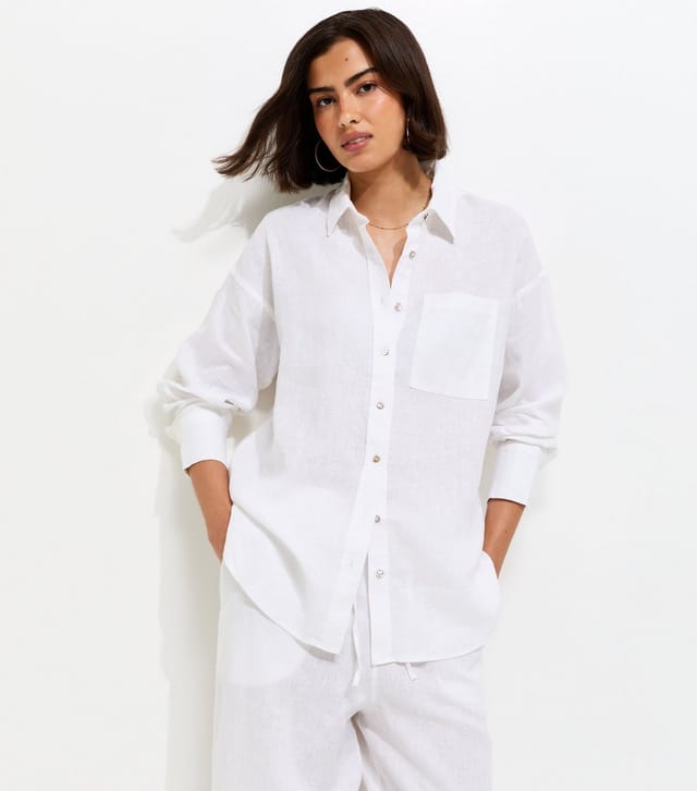 New Look Women's White Linen Oversized Long Sleeve Shirt New Look - 2