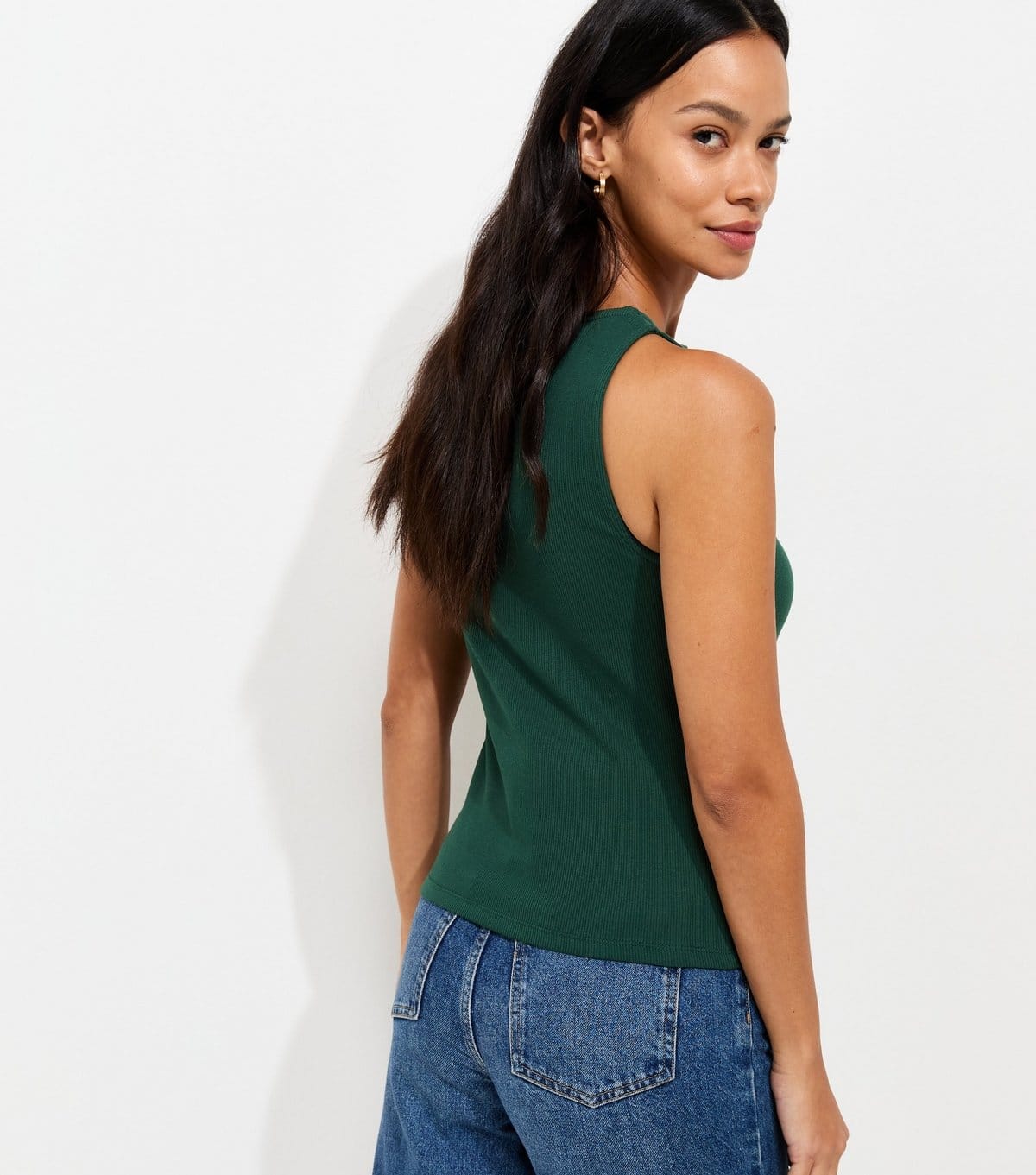 New Look Women's Dark Green Cotton Rich Button Through Tank Top New Look - 4
