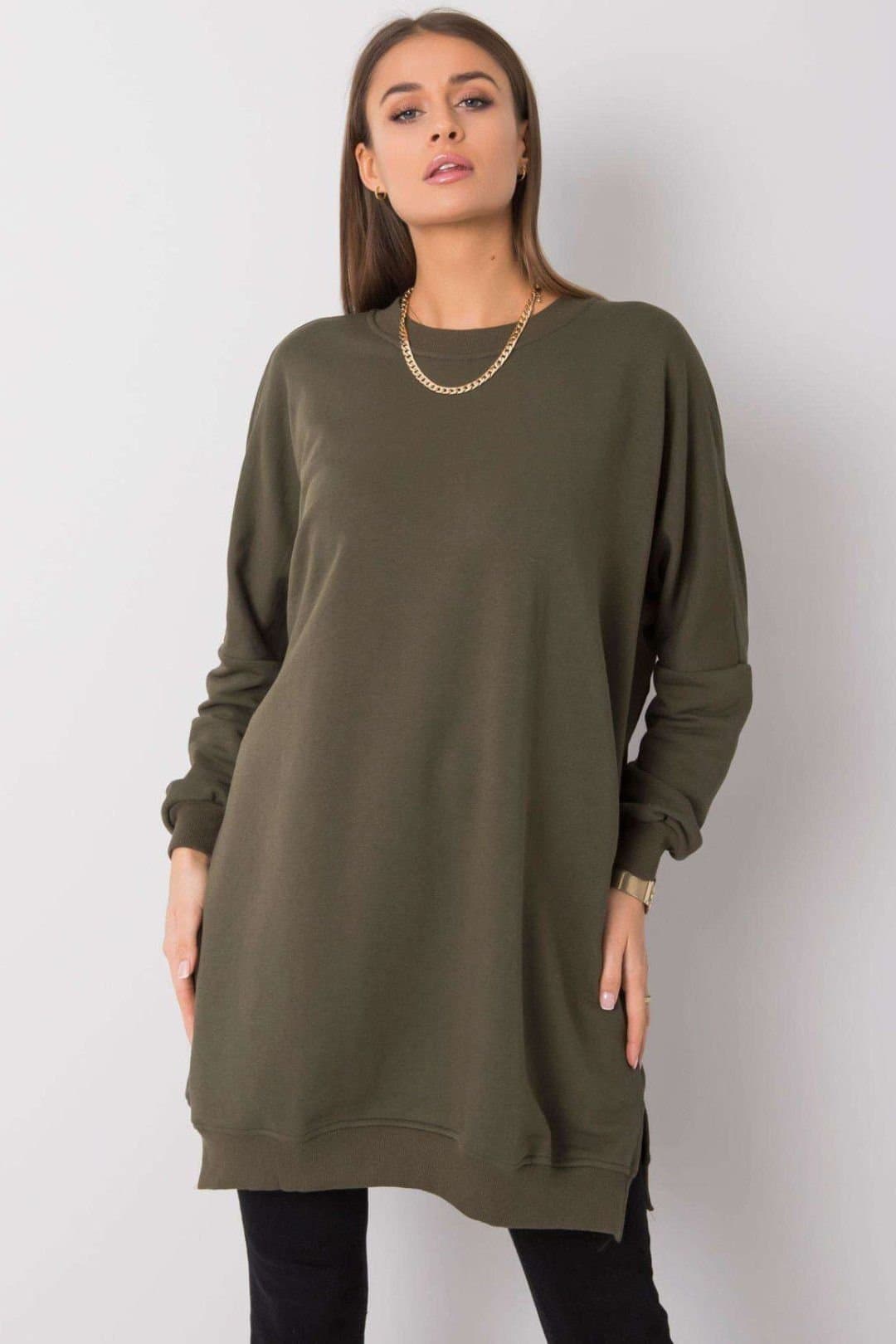 Love Lace Love Lace Women's Cotton Elastane Sweatshirt Dress Loose Fit Style 222420 in Green