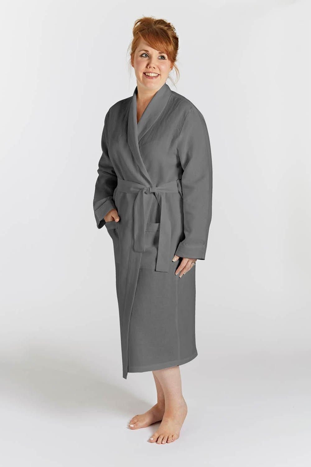 Lazy Linen Lazy Linen Women's 'Pure Washed Linen' Bathrobe in Charcoal - 3