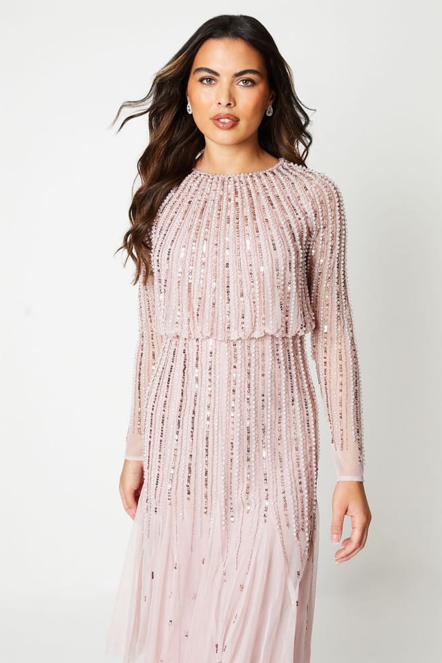 Coast Coast Women's Party Sequin Long Sleeve Midi Dress in Rose Pink - 2