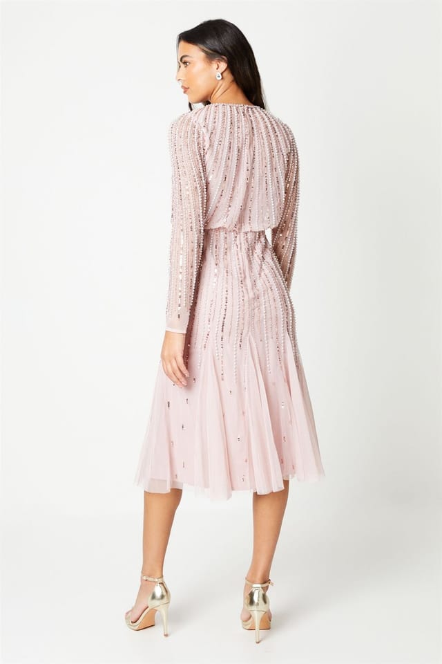 Coast Coast Women's Party Sequin Long Sleeve Midi Dress in Rose Pink - 3
