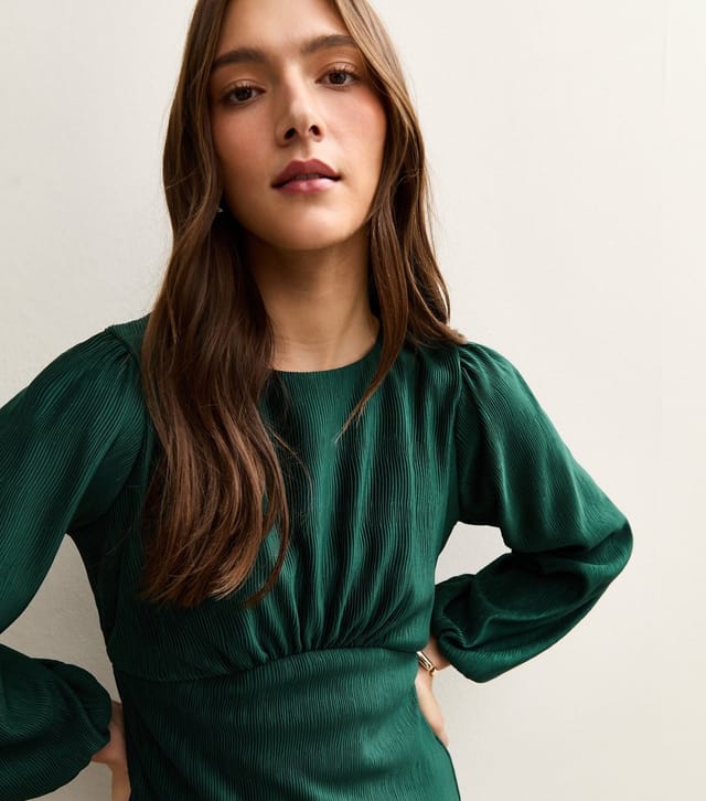 New Look Women's Dark Green Plisse Midi Dress New Look - 2
