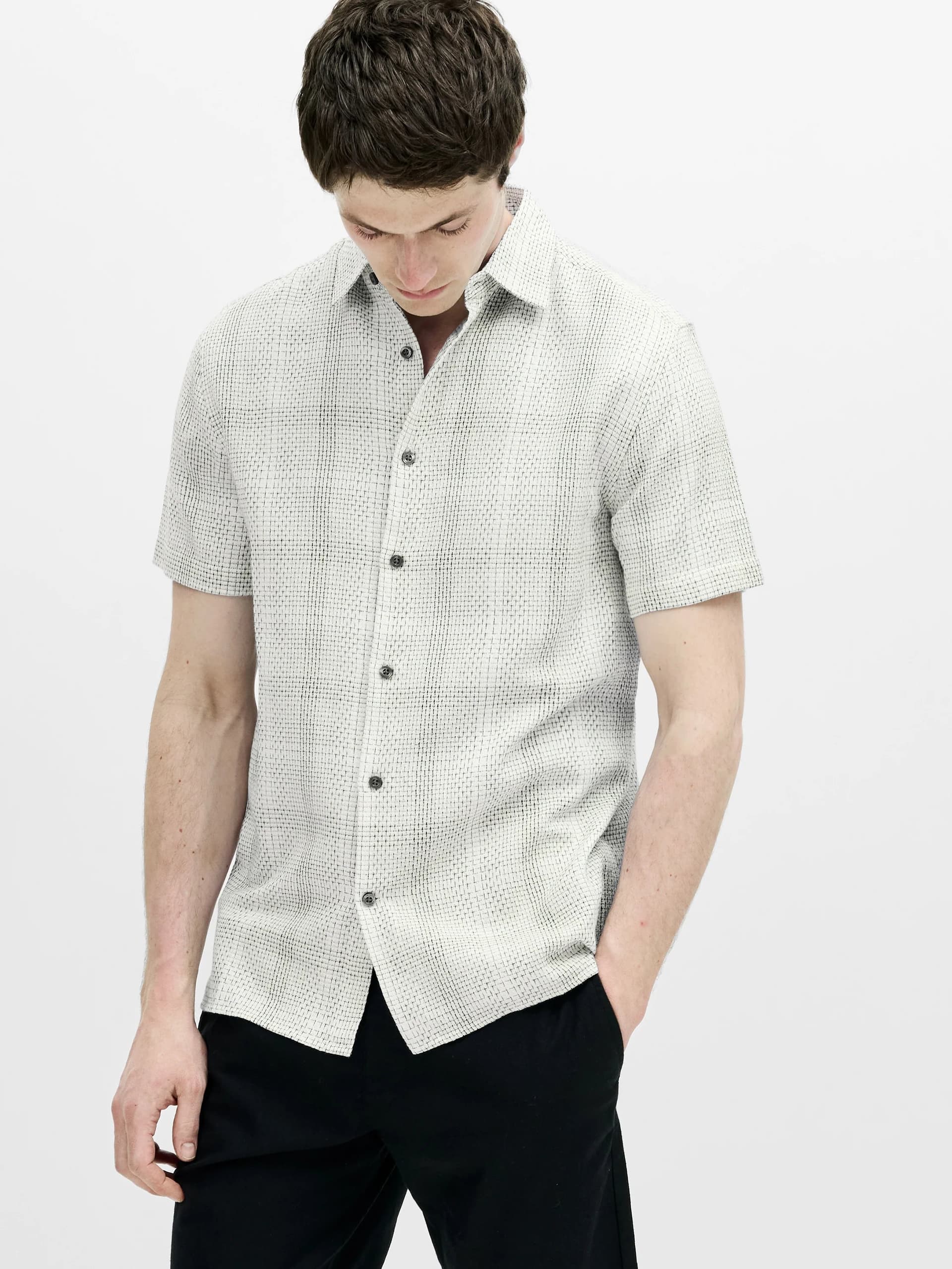 French Connection Barrow Dobby Short Sleeve Shirt Sand Combo