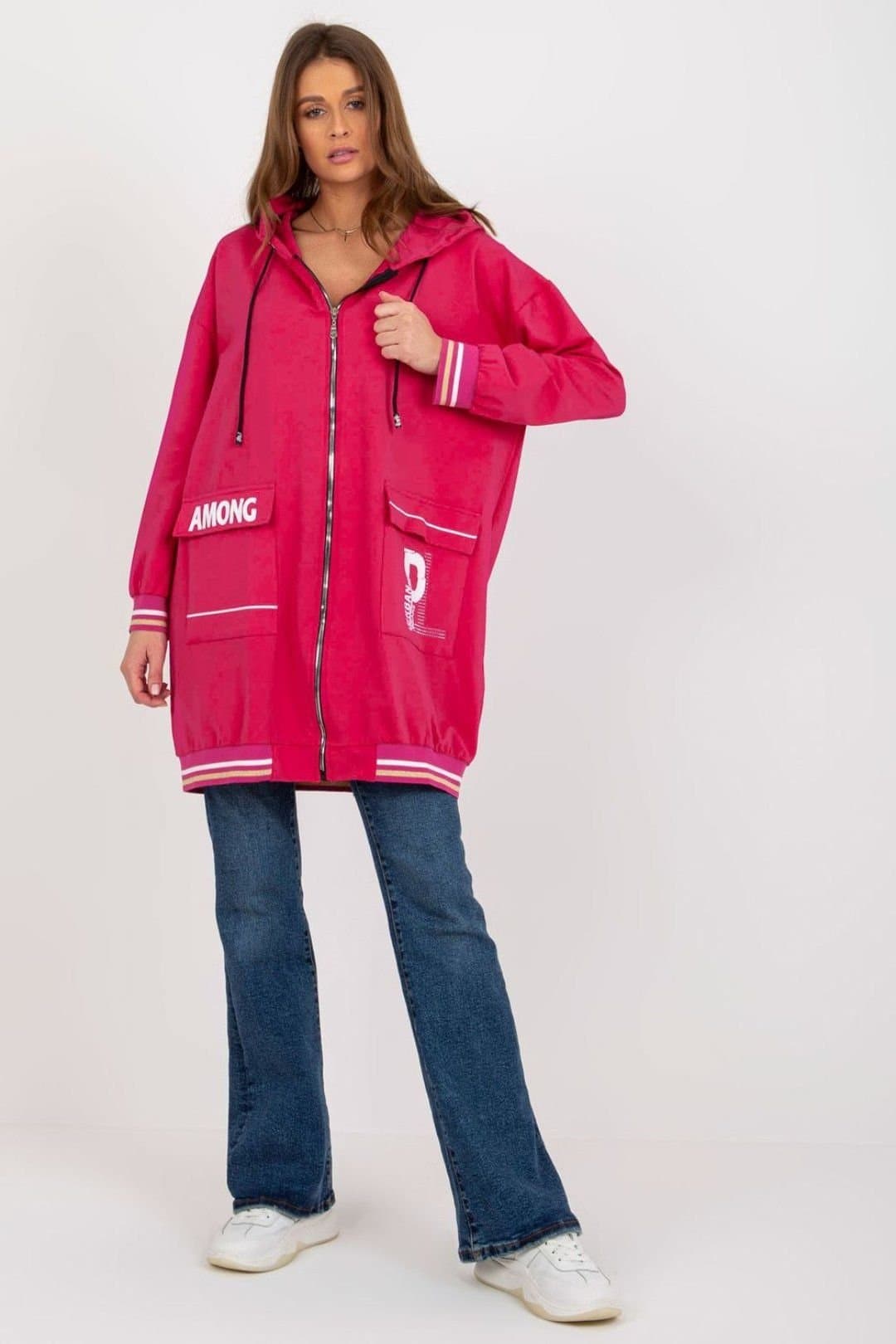 Love Lace Love Lace Women's Long Sleeve Zipper Hooded Extended Sweatshirt in Cerise