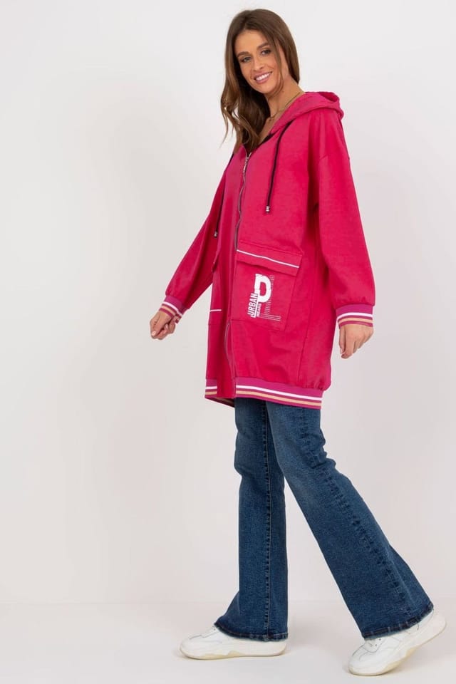 Love Lace Love Lace Women's Long Sleeve Zipper Hooded Extended Sweatshirt in Cerise - 2