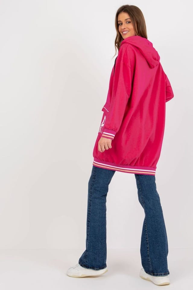 Love Lace Love Lace Women's Long Sleeve Zipper Hooded Extended Sweatshirt in Cerise - 3