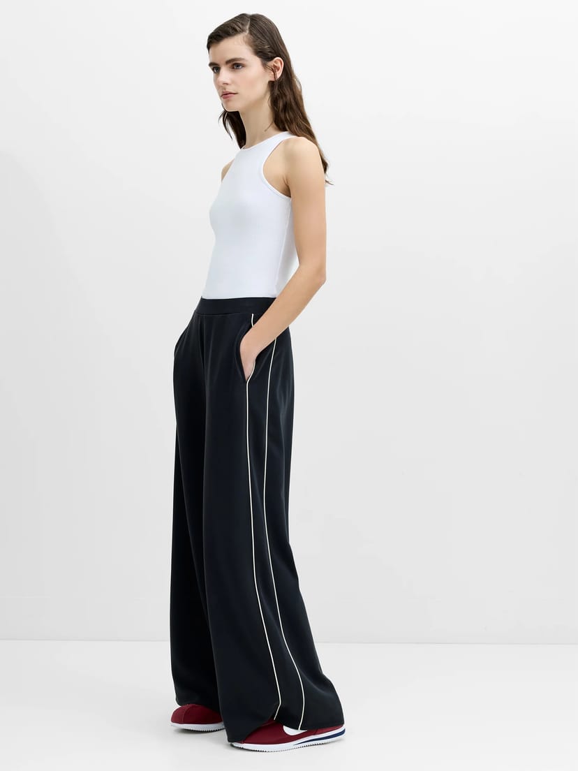 French Connection Wren Side Stripe Dark Grey Wide Leg Joggers Graphite Grey/Porcelain Cream - 1