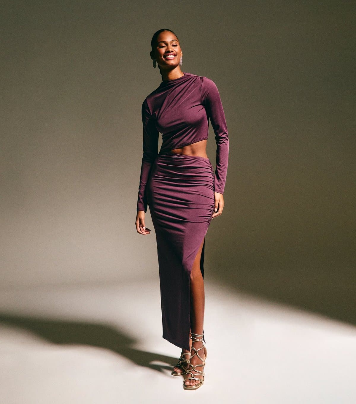 New Look Women's Dark Burgundy Draped Cut Out Midi Dress New Look