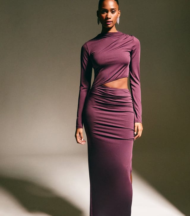 New Look Women's Dark Burgundy Draped Cut Out Midi Dress New Look - 2