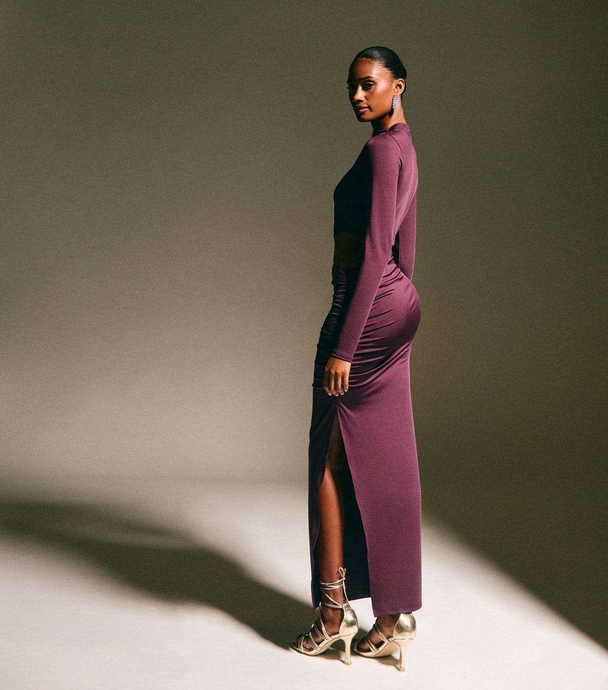 New Look Women's Dark Burgundy Draped Cut Out Midi Dress New Look - 4