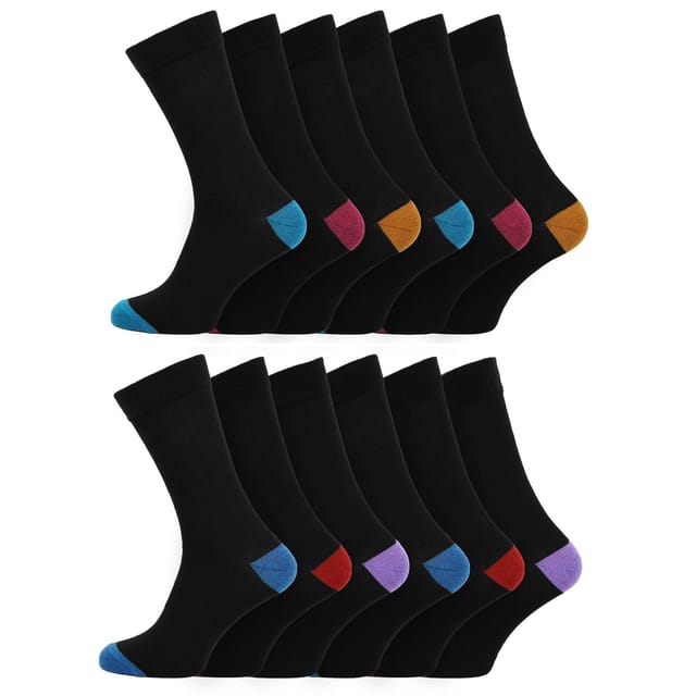 Britwear Britwear Men's 12 x Cotton Blend Heel Toe Design Pattern Socks - 2