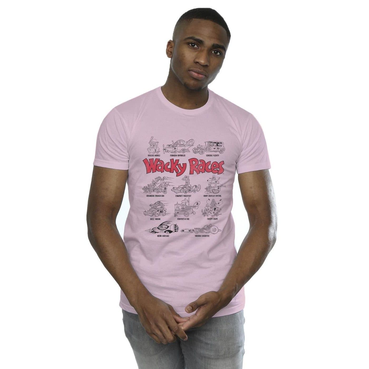 Wacky Races Wacky Races Men's Car Lineup T-Shirt in Baby Pink