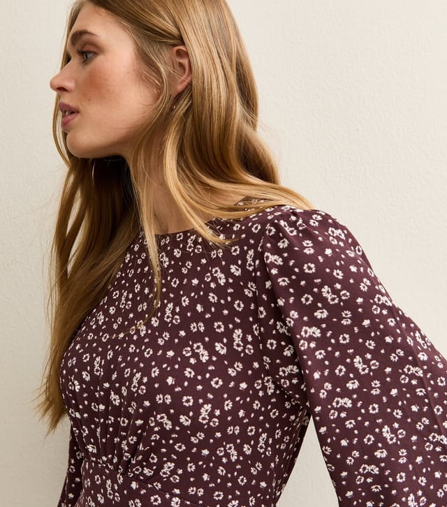 New Look Women's Burgundy Floral Godet  Midi Dress New Look - 2