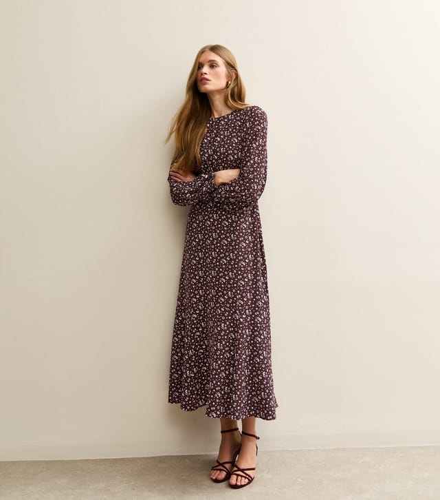 New Look Women's Burgundy Floral Godet  Midi Dress New Look - 3