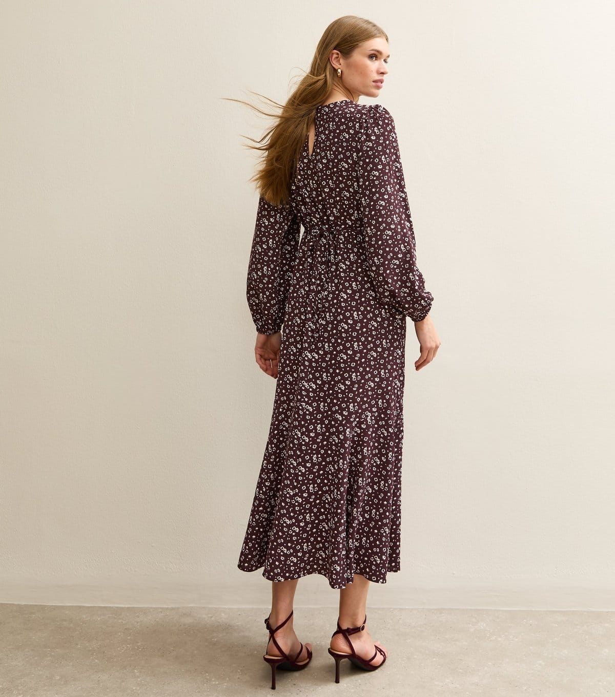New Look Women's Burgundy Floral Godet  Midi Dress New Look - 4