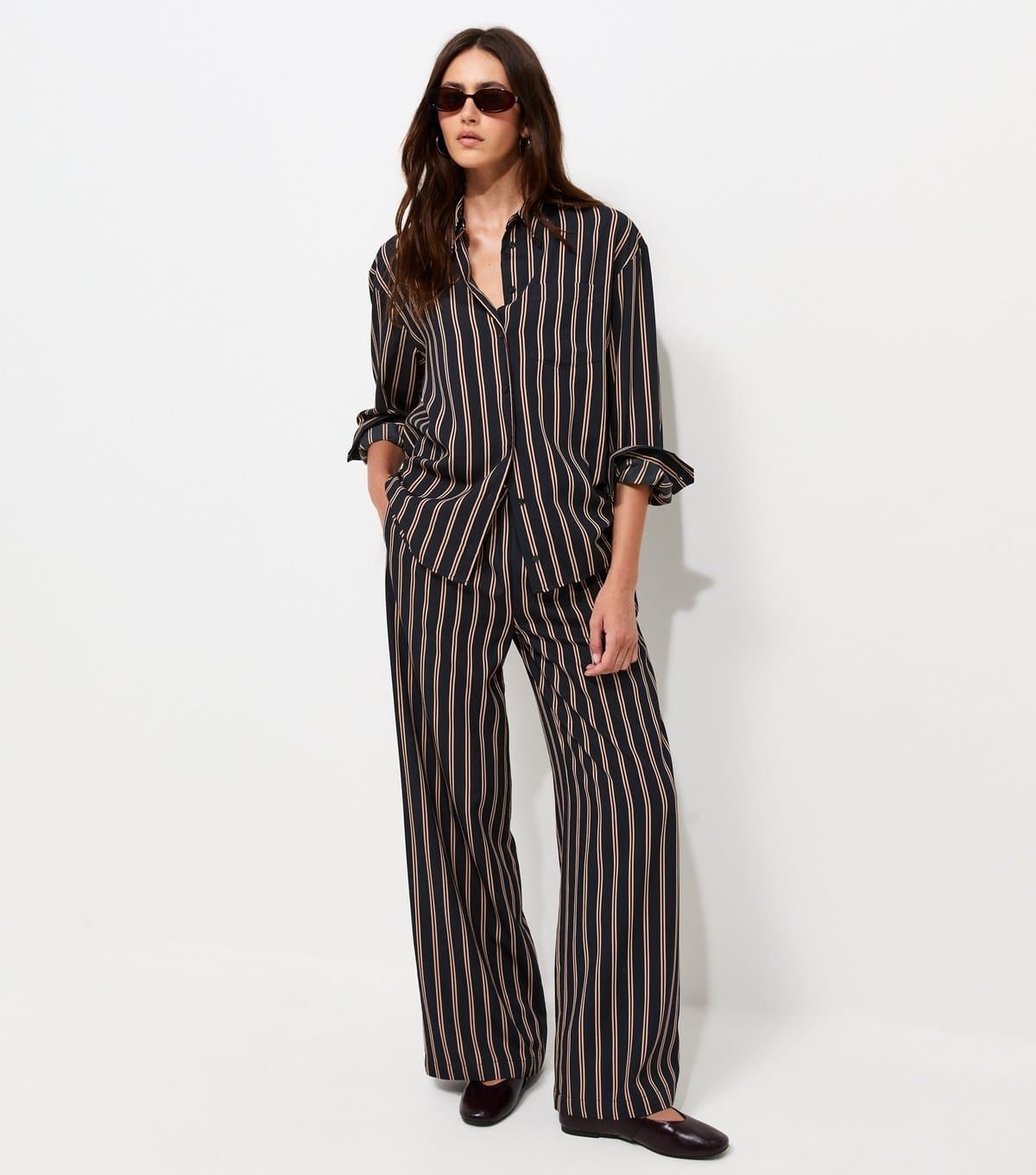 New Look Women's Blue Woven Striped Wide Leg Trousers New Look