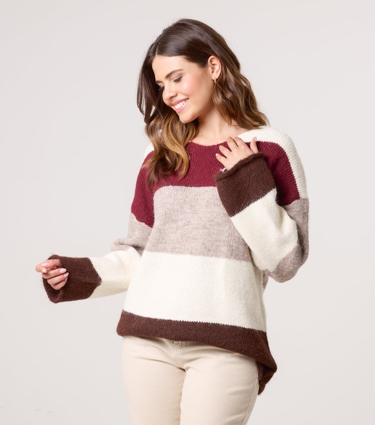 Blue Vanilla Women's Burgundy Striped Jumper Blue Vanilla New Look