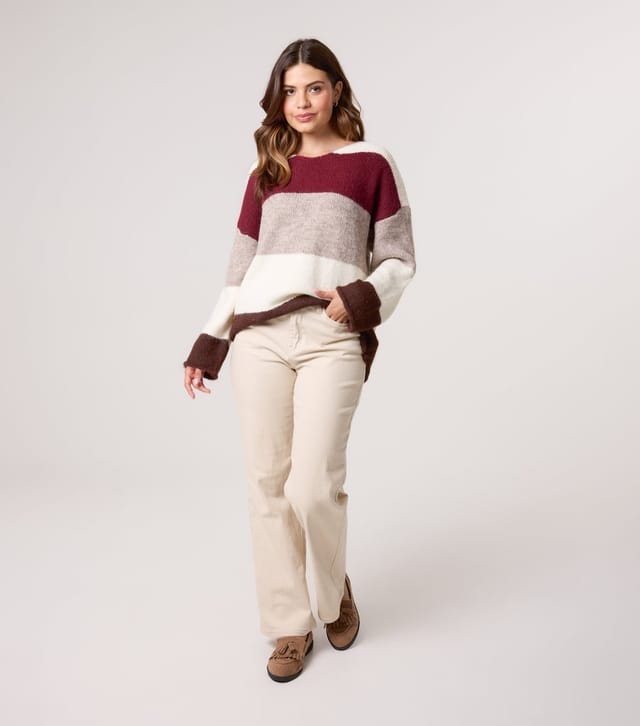 Blue Vanilla Women's Burgundy Striped Jumper Blue Vanilla New Look - 2