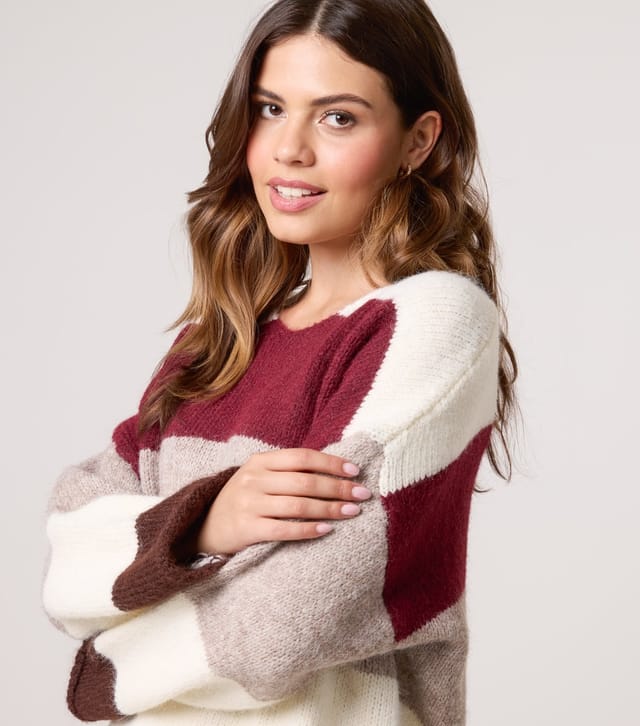 Blue Vanilla Women's Burgundy Striped Jumper Blue Vanilla New Look - 3