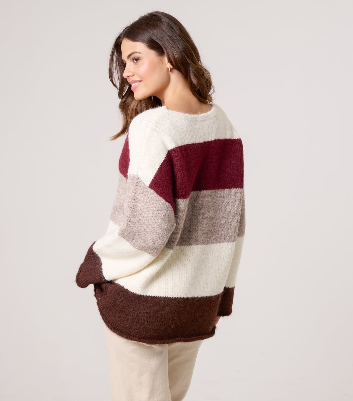 Blue Vanilla Women's Burgundy Striped Jumper Blue Vanilla New Look - 4