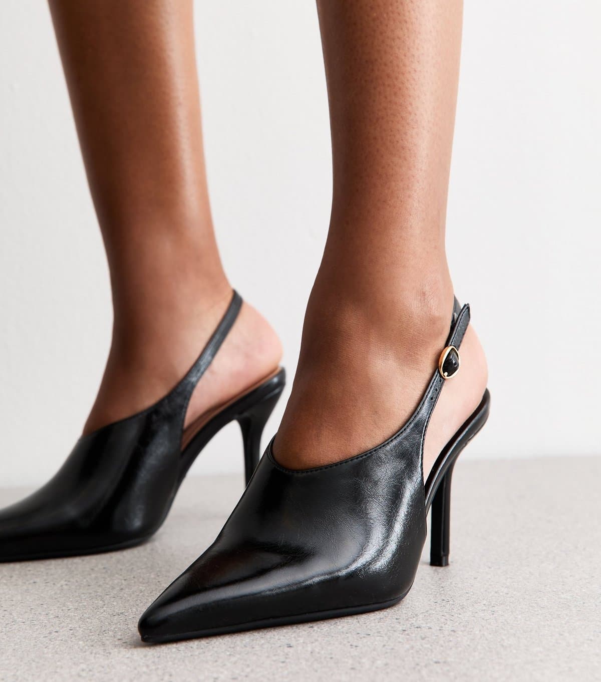 New Look Women's Black High Vamp Faux Leather Slingback Heels New Look